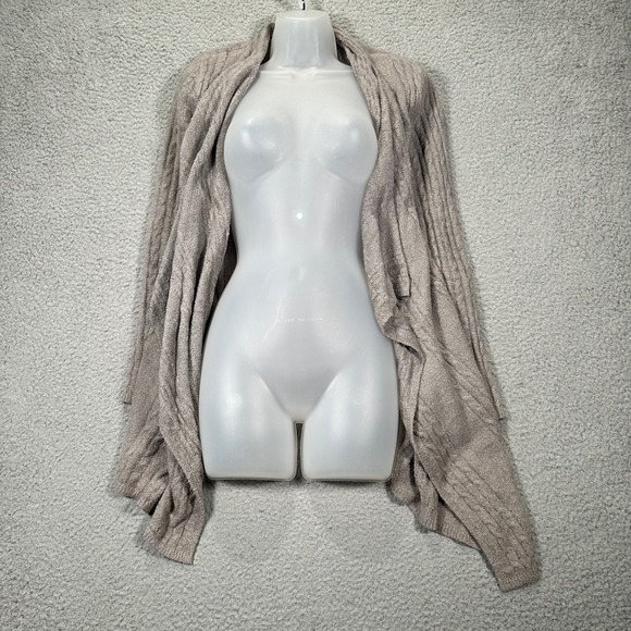 Barefoot Dreams Cardigan Sweater Women's L/XL Chic Lite Cable Knit Draped Taupe - Picture 16 of 16